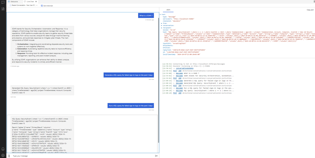 Bot Framework Emulator for AI Security Assistant